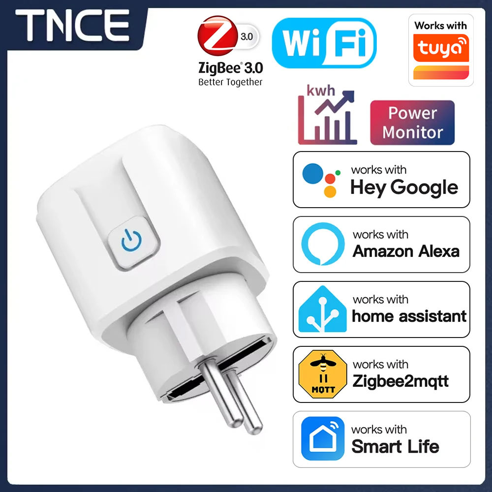 TNCE TUYA Smart Plug WiFi or Zigbee3.0 Socket EU 16A/20A Power Monitor Timing Fu