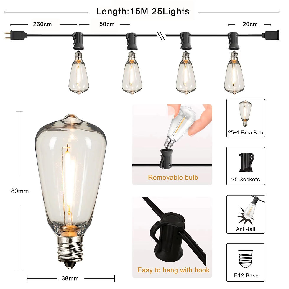 Thumbnail: ST38 String Lights Outdoor Garland Connectable Shatterproof Waterproof Plastic L