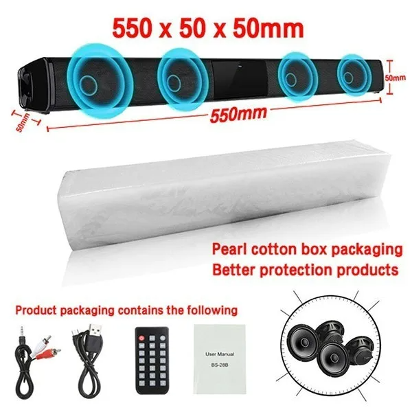 Thumbnail: 3DHome Theater Sound System Bluetooth Speaker Computer Speakers For TV Soundbar 