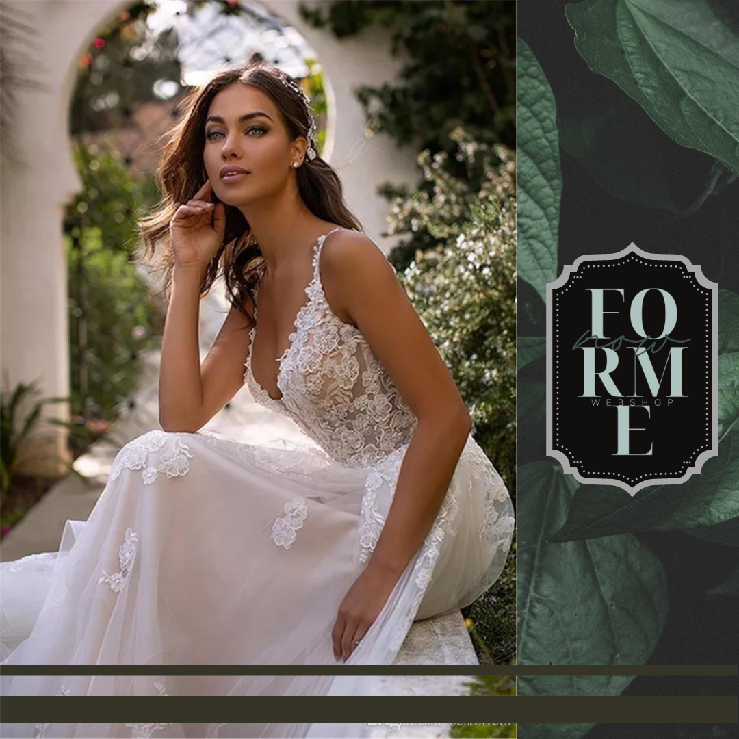 Vintage, Spaghetti Straps Lace, A Line Wedding Dresses