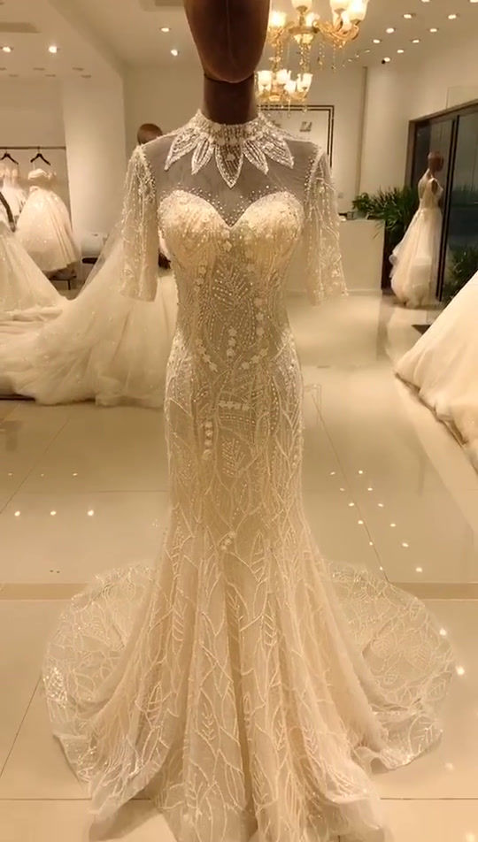 Thumbnail: Luxury beads flower mermaid wedding dress