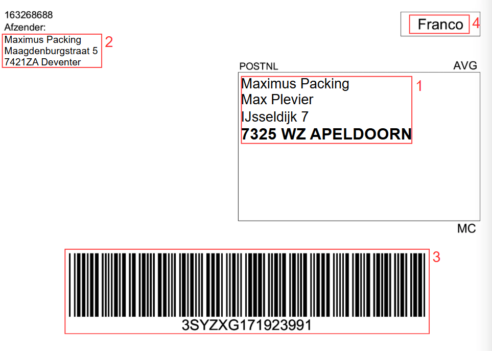 Verzendlabel voorbeeld