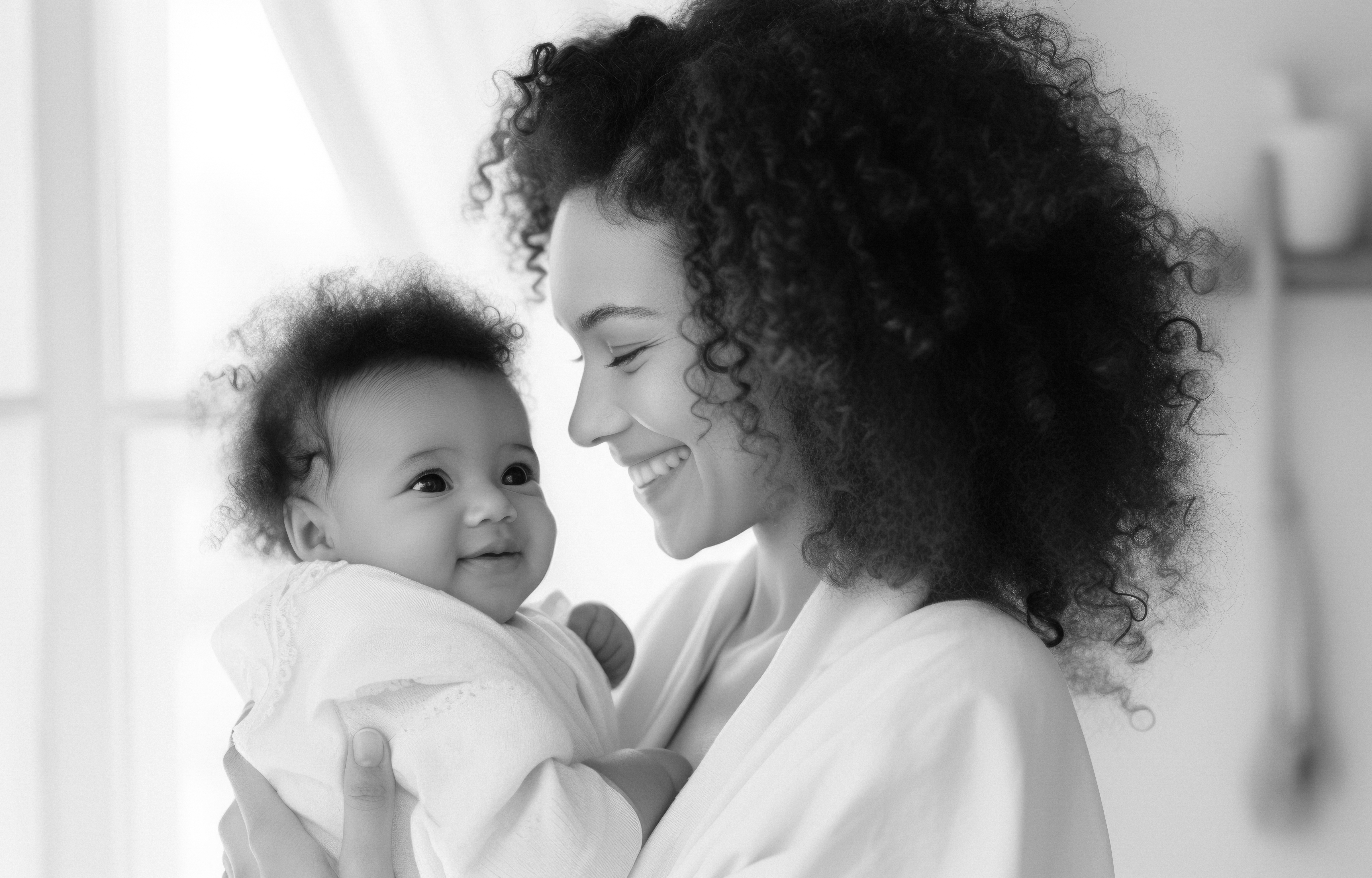 imagem de mãe e bebê sorrindo