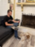 Mini Labradoodle chilling in the house