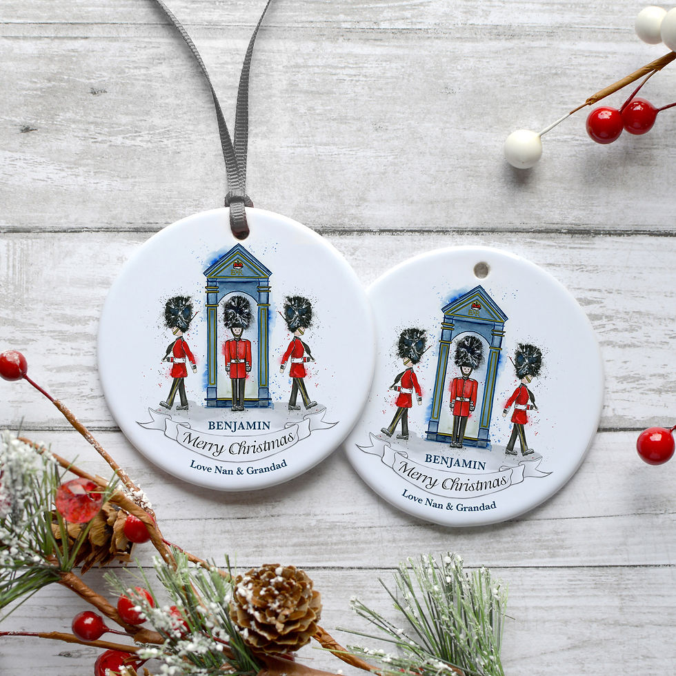 Thumbnail: Personalised Queen’s Guard porcelain hanging ornament