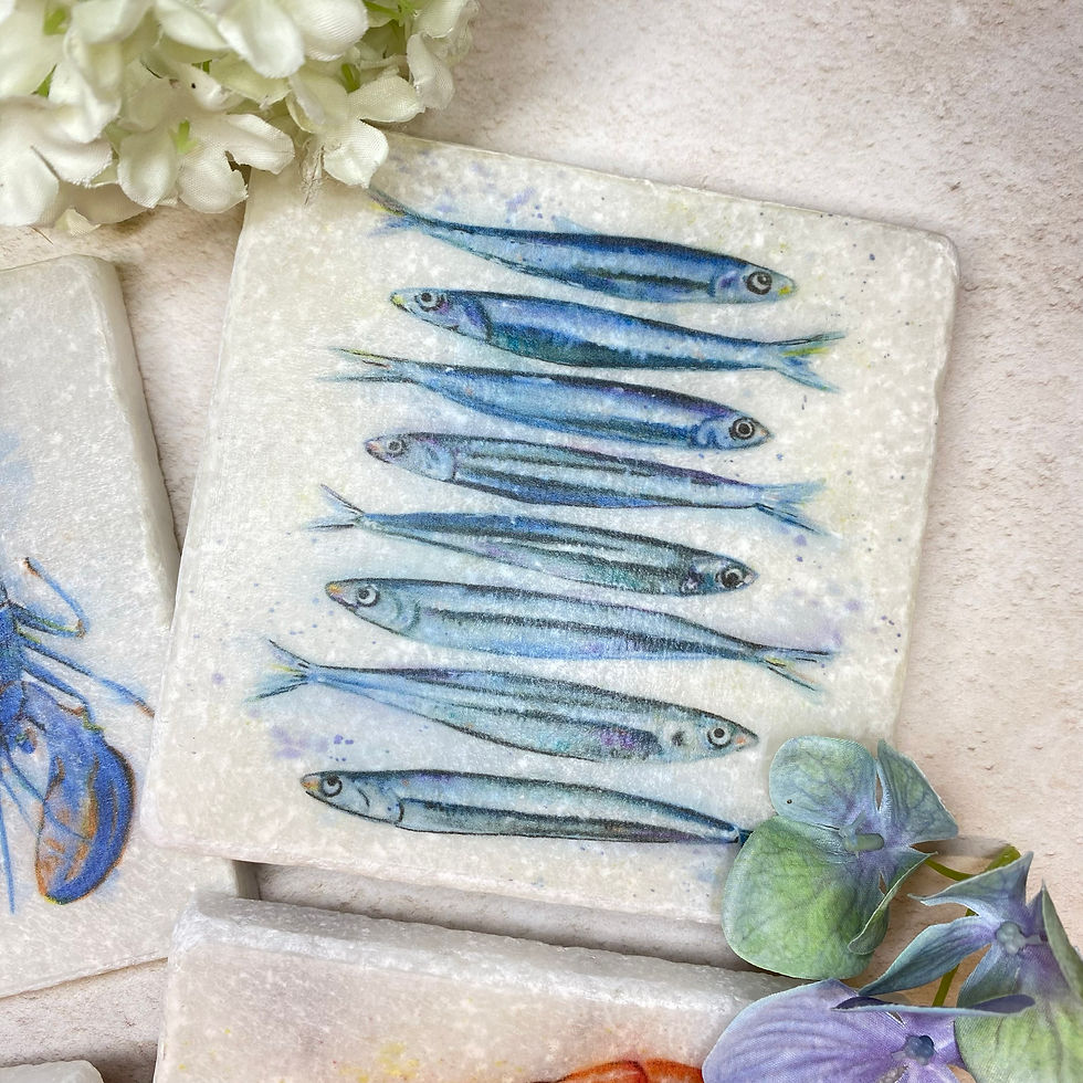 Thumbnail: Seafood Italian marble coasters, lobster, shrimp, mackerel and anchovies!