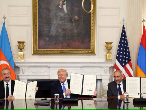 Aliyev, Trump, and Pashinyan Show their signed peace deal.