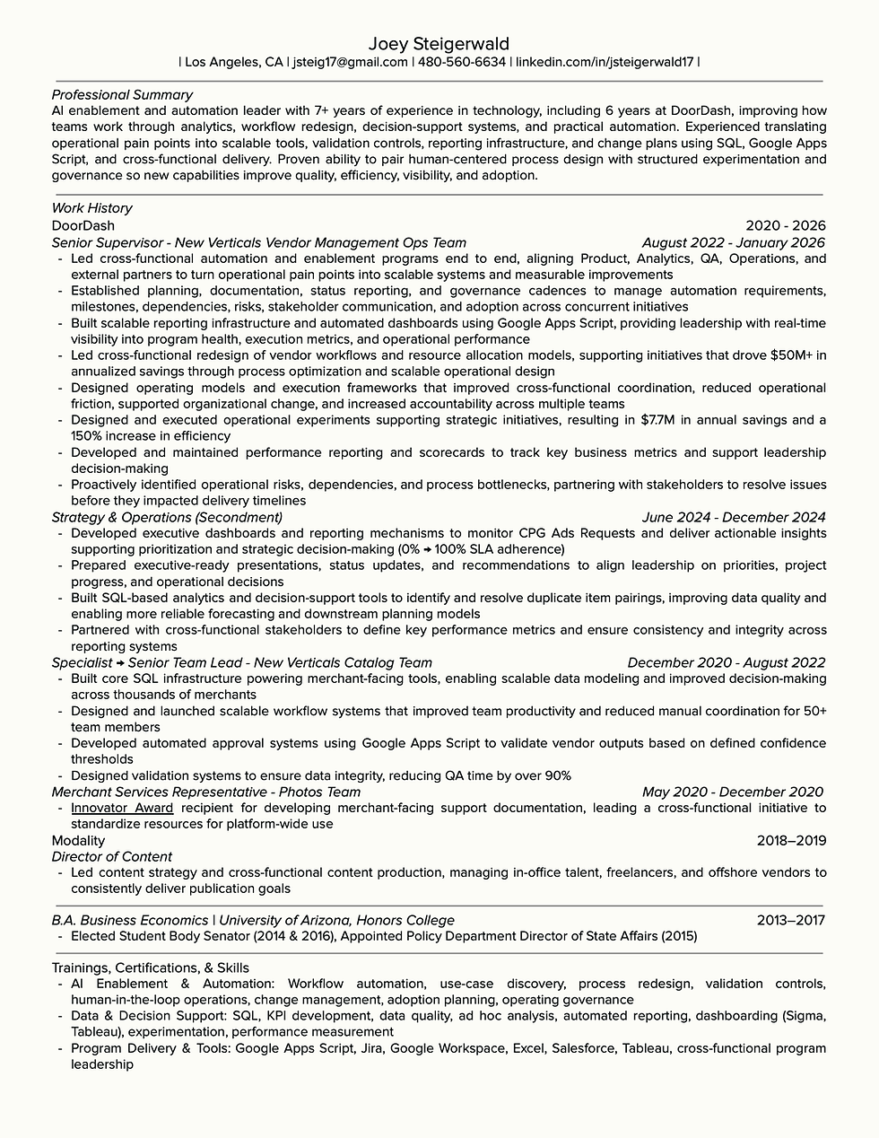 Open AI Enablement & Automation résumé full size