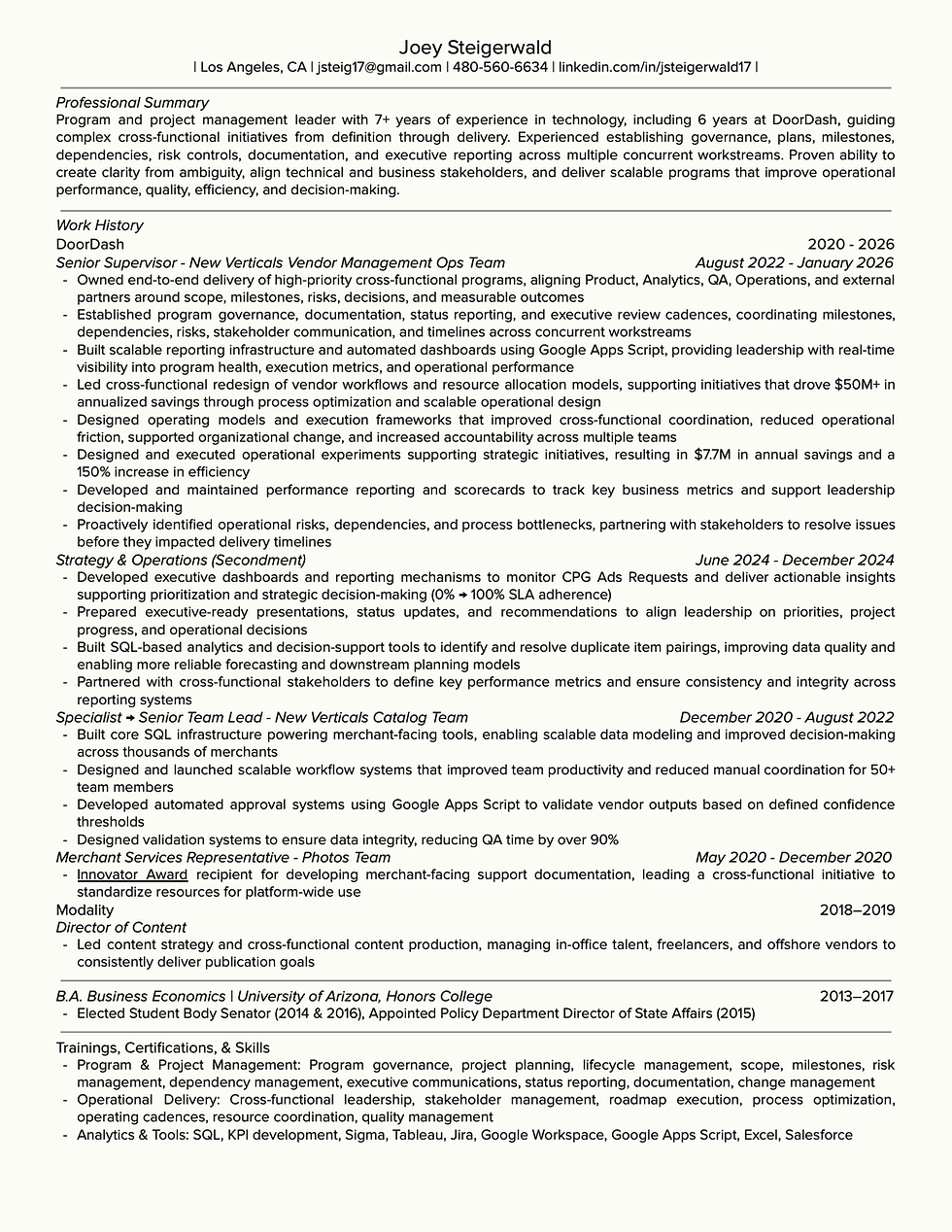 Open Program / Project Management résumé full size