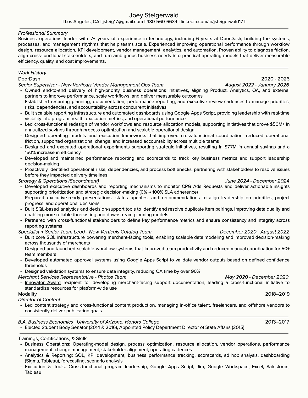 Open Business Operations résumé full size