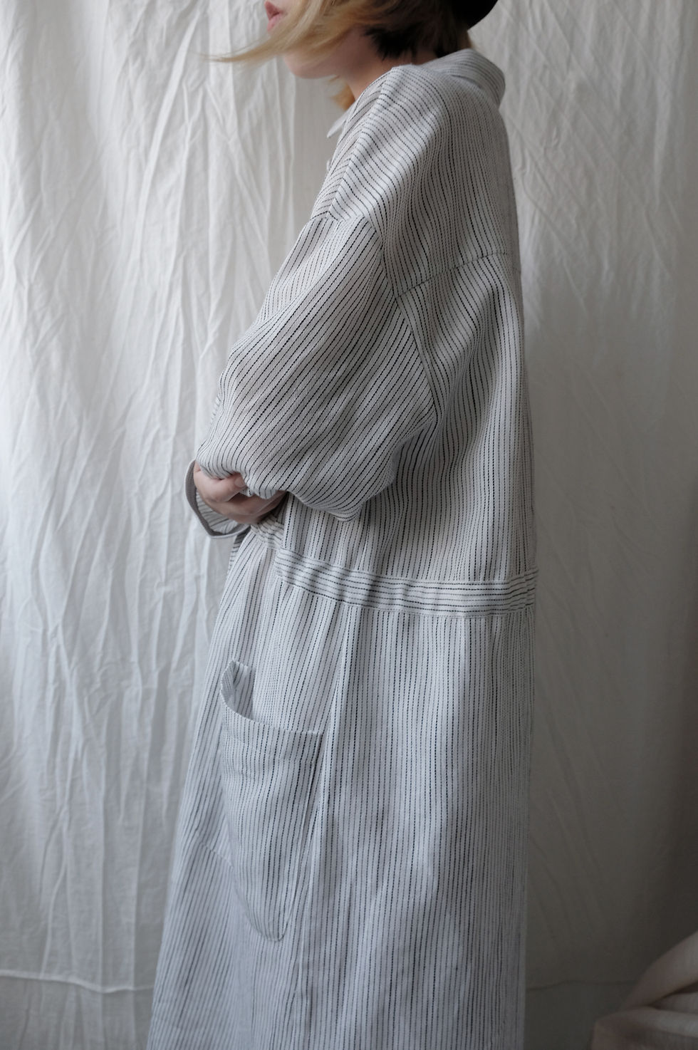 Thumbnail: cotton linen gathering dress White