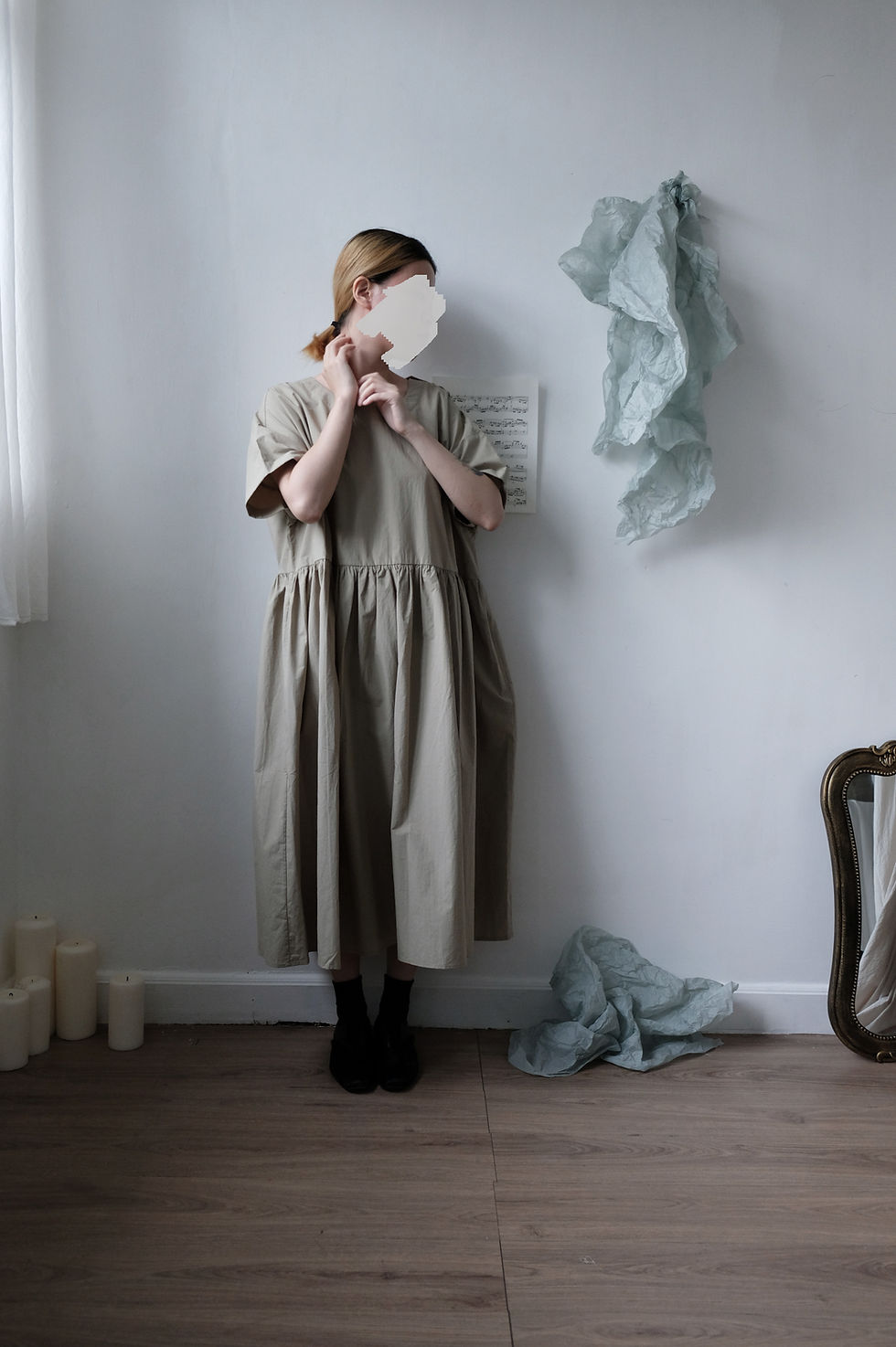 Thumbnail: pleated cotton dress bean green