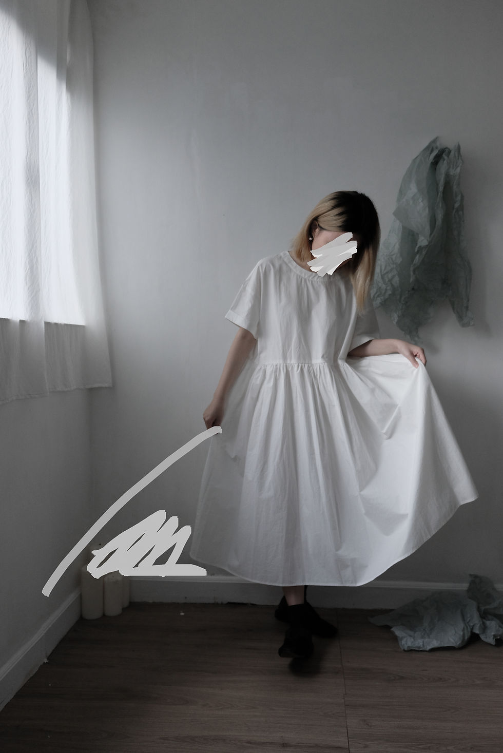 Thumbnail: pleated cotton dress ivory white