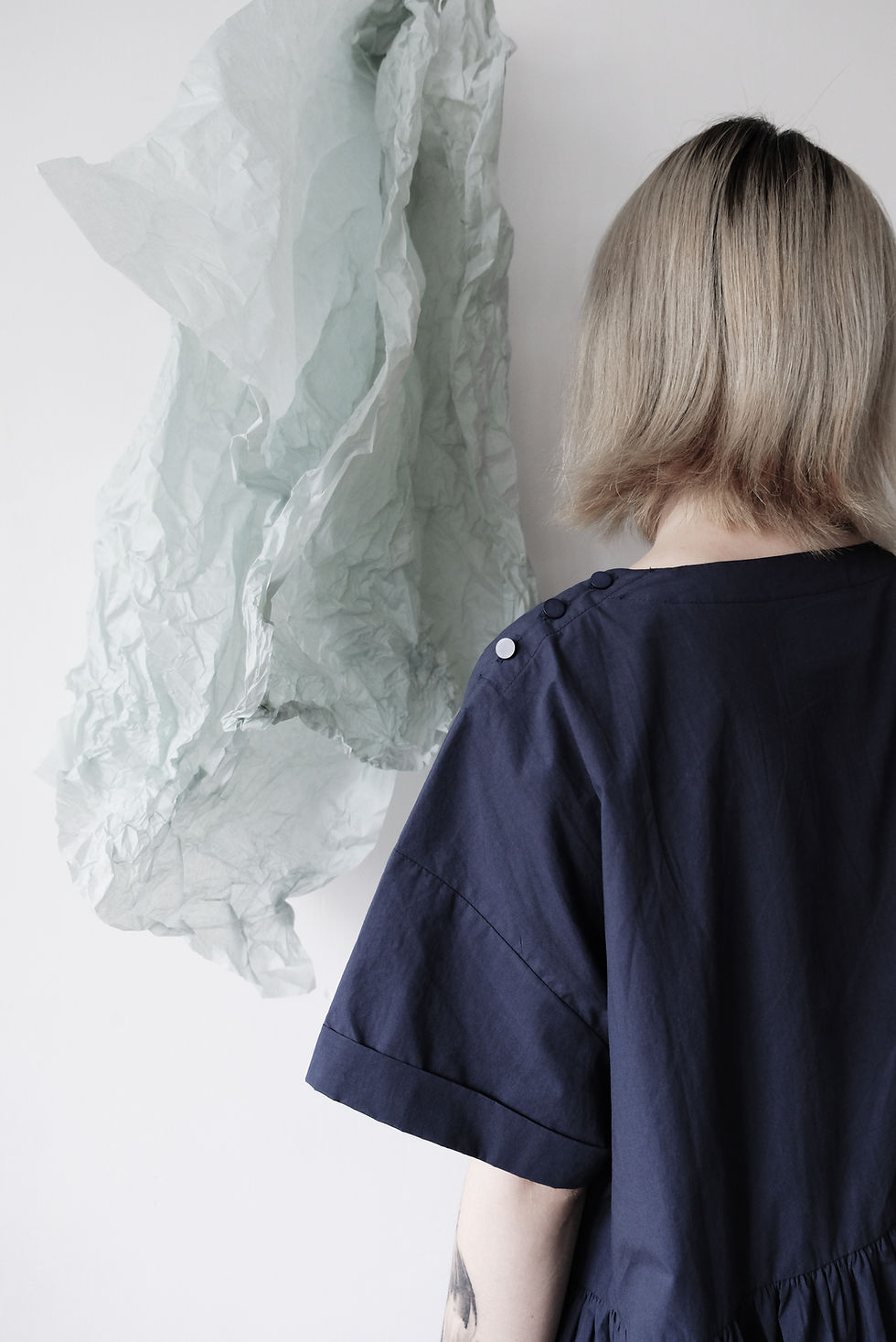 Thumbnail: pleated cotton dress deep blue