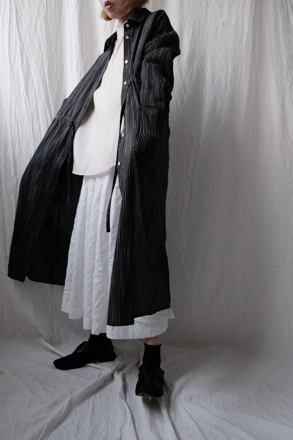Thumbnail: cotton linen gathering dress Black