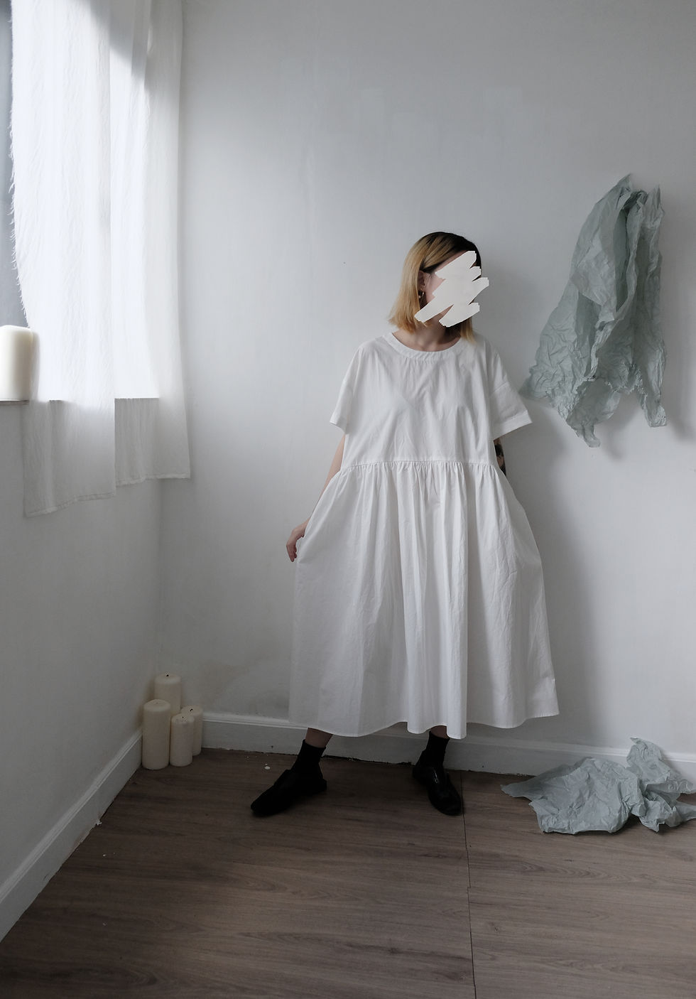 Thumbnail: pleated cotton dress ivory white