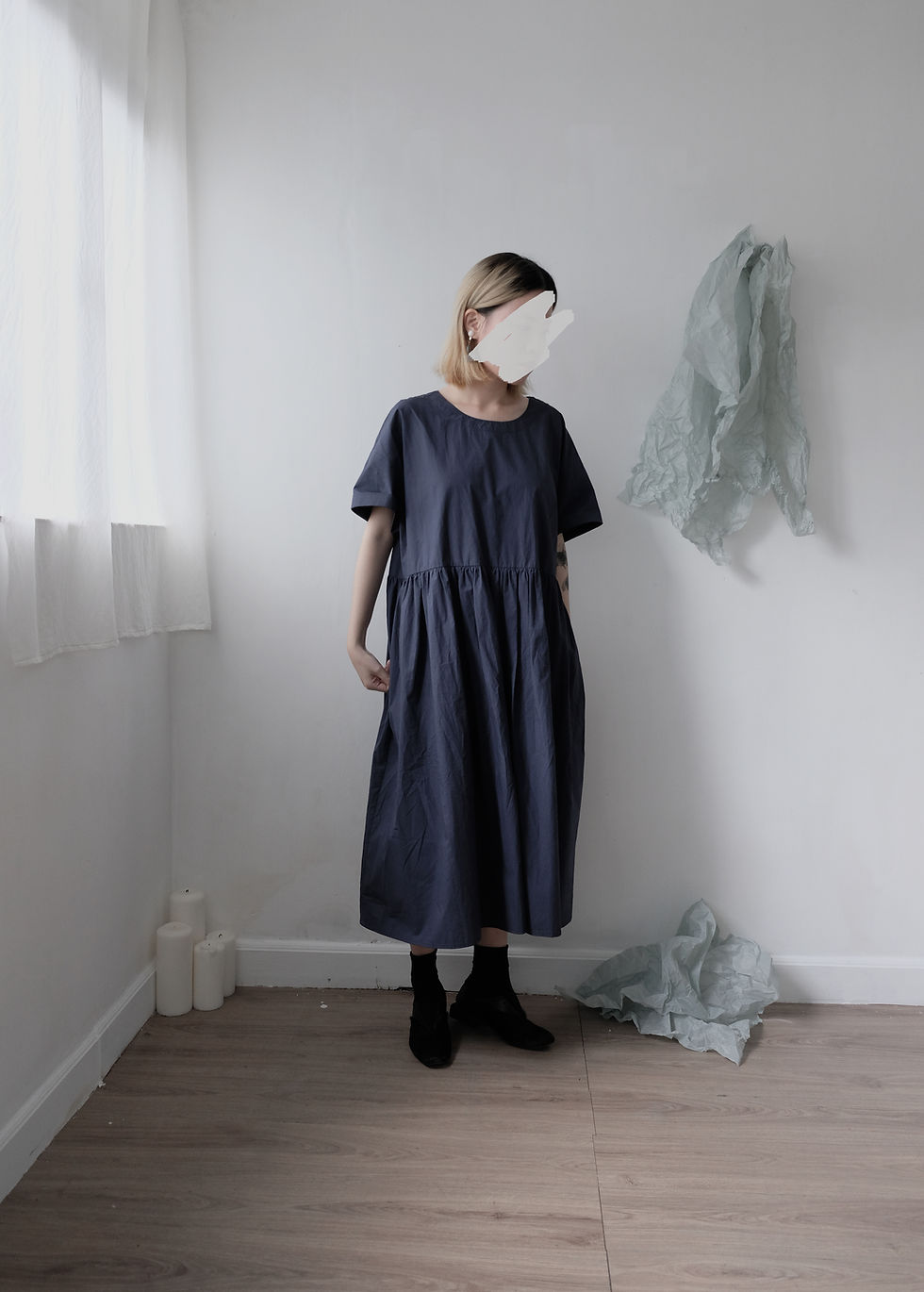 Thumbnail: pleated cotton dress deep blue