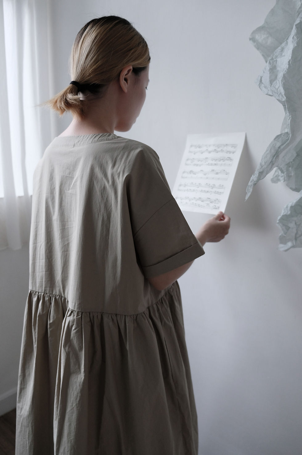 Thumbnail: pleated cotton dress bean green