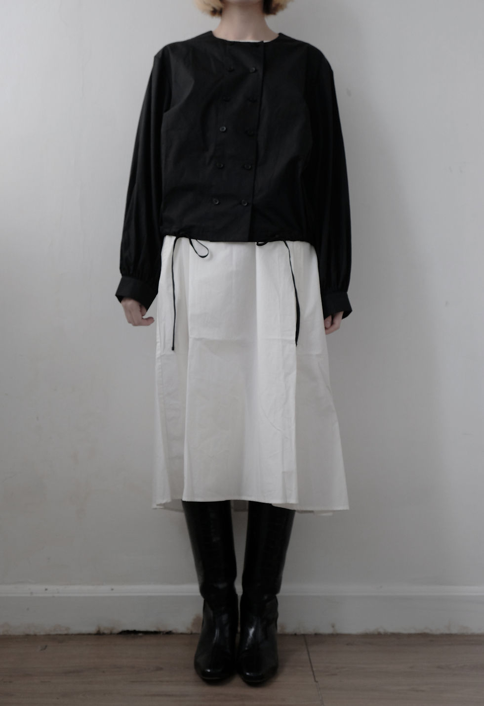 Thumbnail: Double breasted draw string shirt BLACK