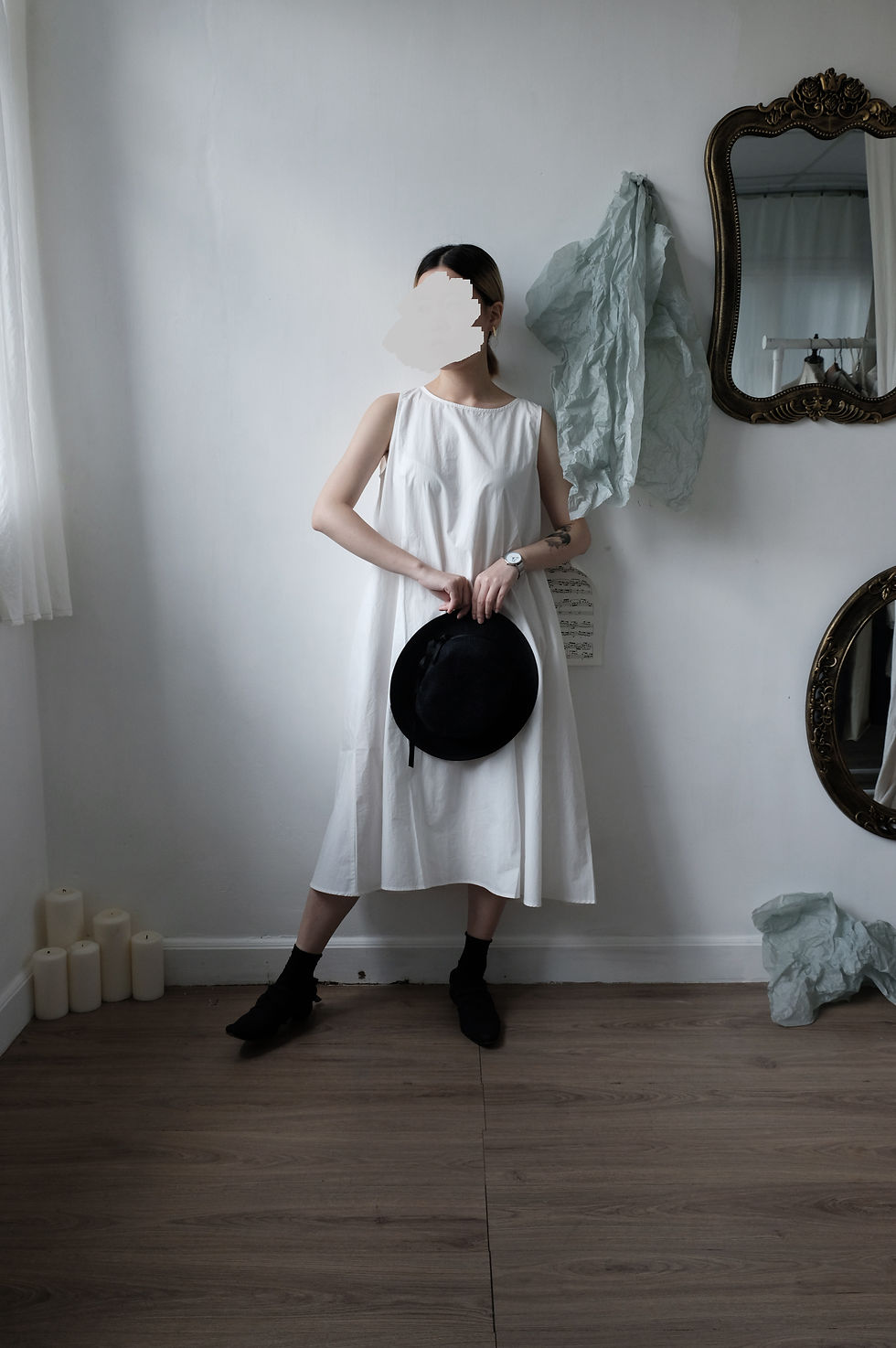 Thumbnail: sleeveless cotton dress ivory white