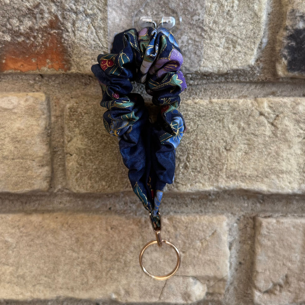 Thumbnail: Scrunchie Wristlet - Blue Florals with Gold