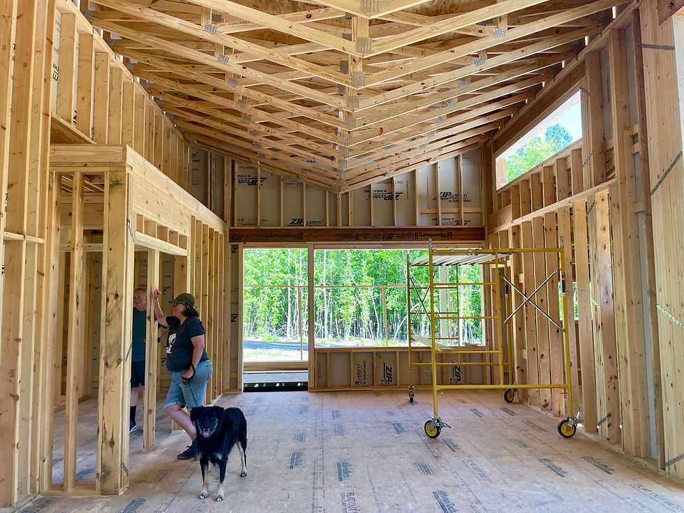 Framing the roof of the Dabinett Hilliard House