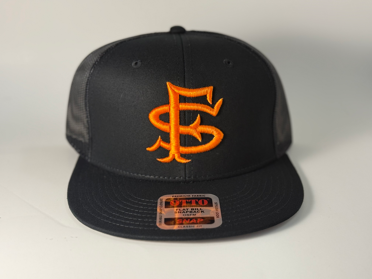 SF Seals Black Trucker Hat/ Orange Logo 