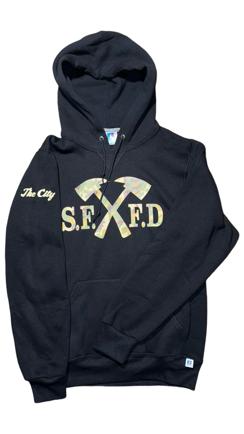 SFFD Cross Axe "Camo Print" Black Hooded Sweatshirt