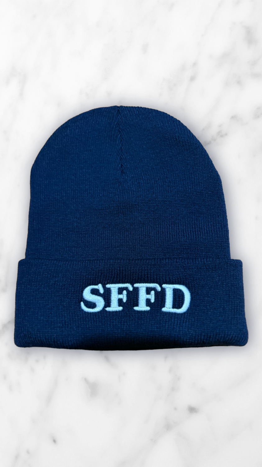 SFFD Navy Beanie- White 