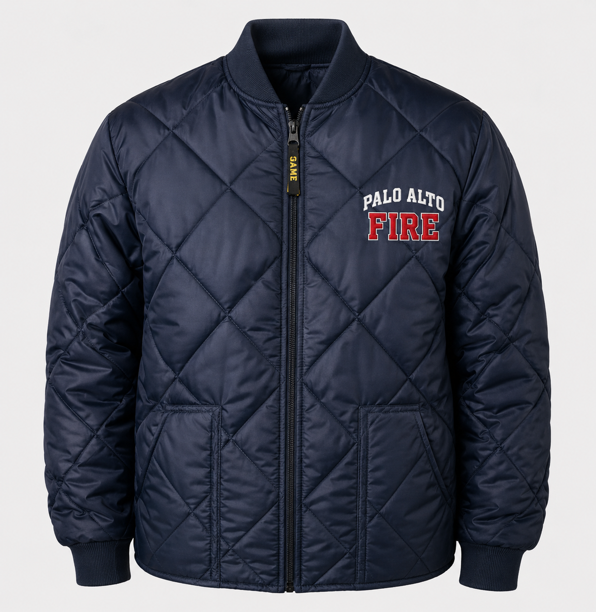 Palo Alto Fire Dept. The Bravest Diamond Quilt Navy Jacket