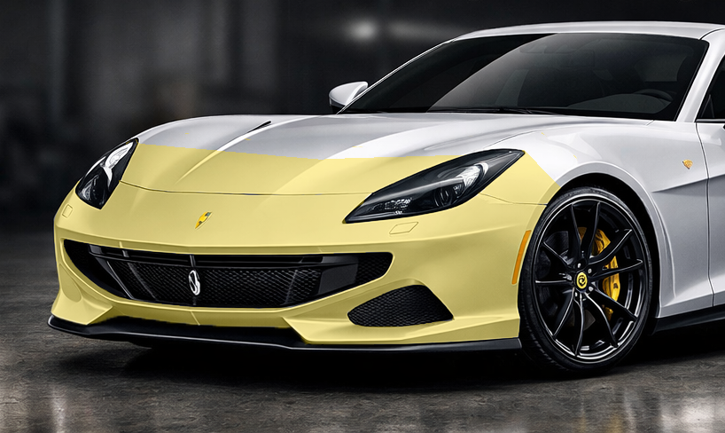 Car front showing FULL FRONT PPF coverage