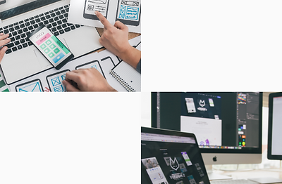 Collage of 2 grey squares and 2 images symbolising website design services available to local businesses in South Yorkshire