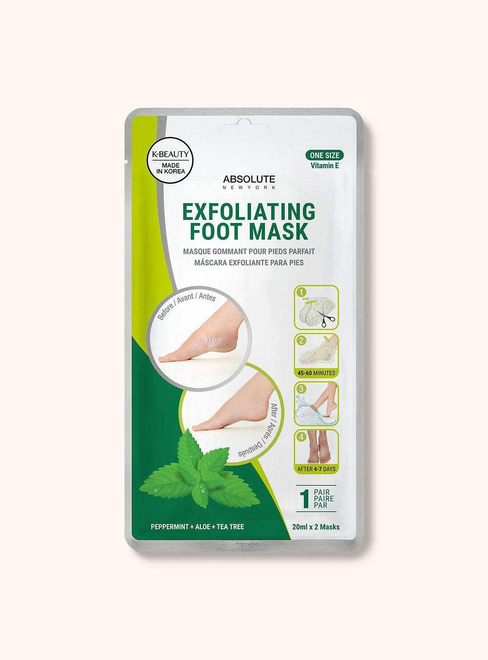 Absolute New York Exfoliating Foot Mask (Peppermint + Aloe + Tea Tree)