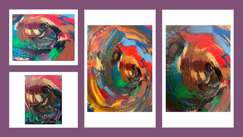 Thumbnail: Collage of four vibrant abstract paintings with swirling colorful textures.