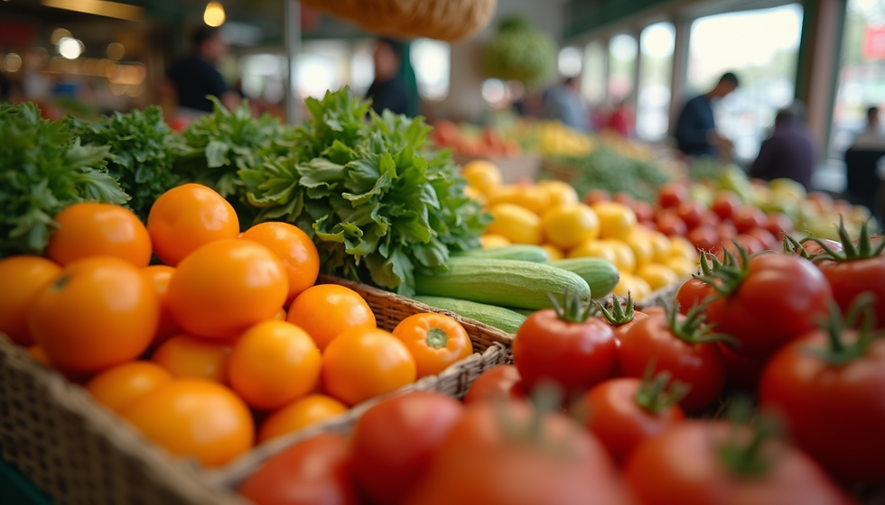 Oranges tomatoes lemons cucumbers fruit stand