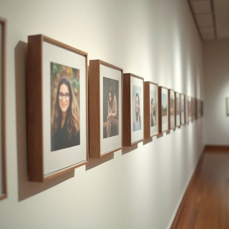 Hallway with pictures and paintings on the wall
