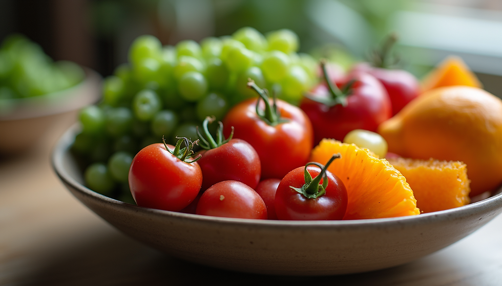 fruit sitting in a bowl on top of table
