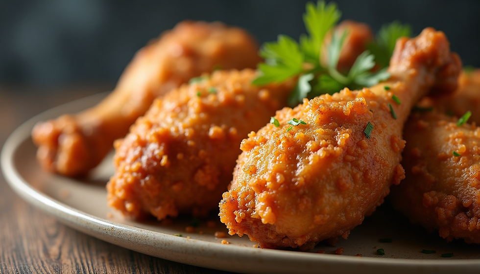 fried chicken legs sitting on a plate