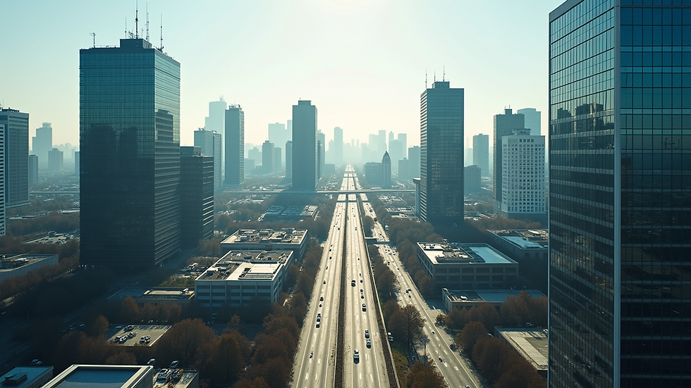 Aerial view of a modern economic zone with buildings and infrastructure