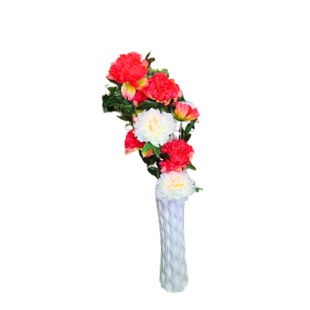3ft Artificial Peonies in White Ceramic Vase 