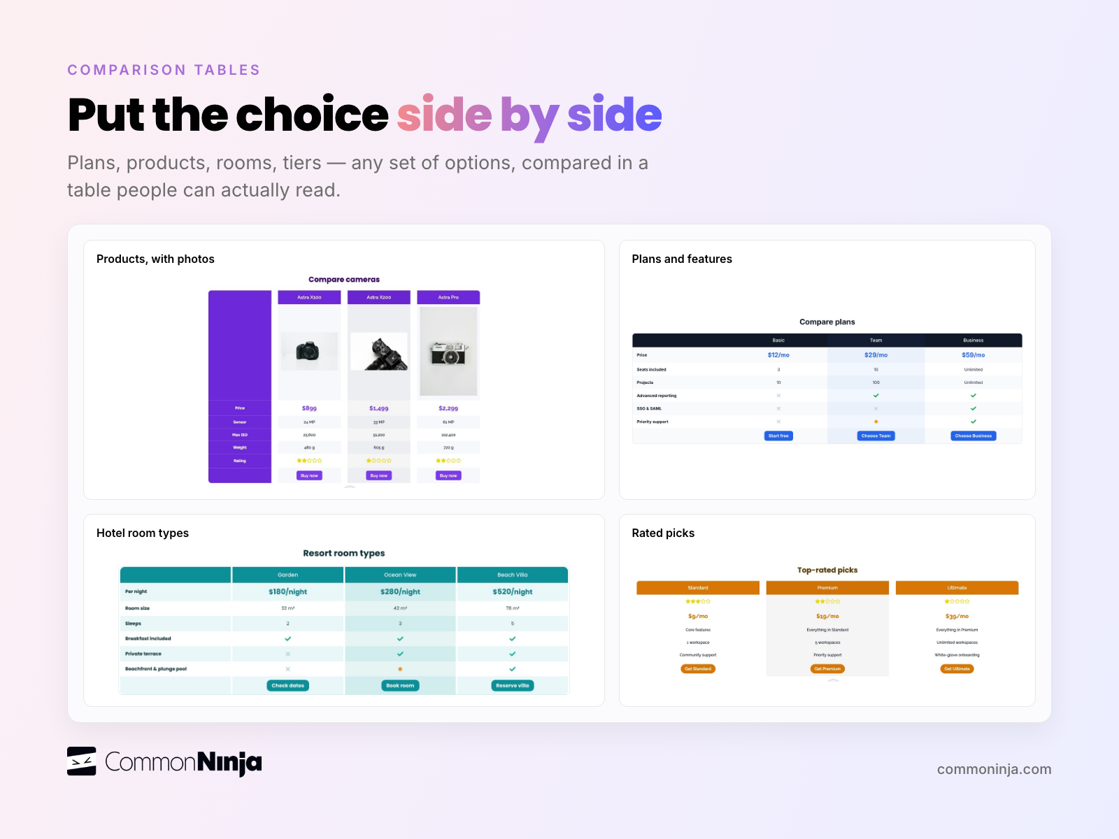 Common Ninja Comparison Tables screenshot 1