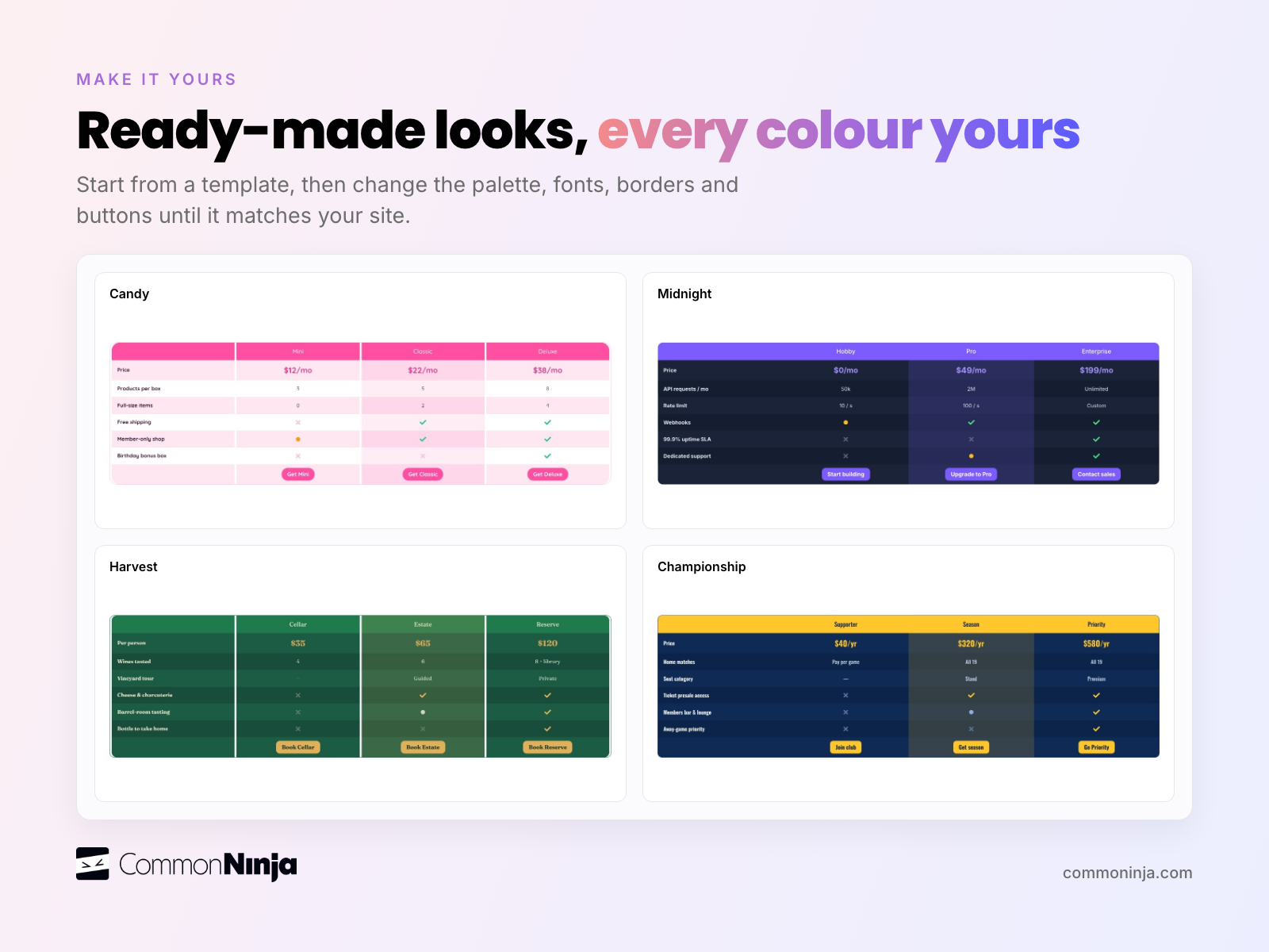 Common Ninja Comparison Tables screenshot 4