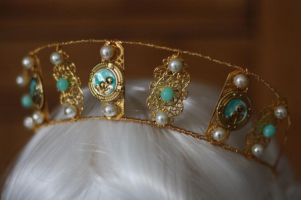 gold pearl and turquoise tiara