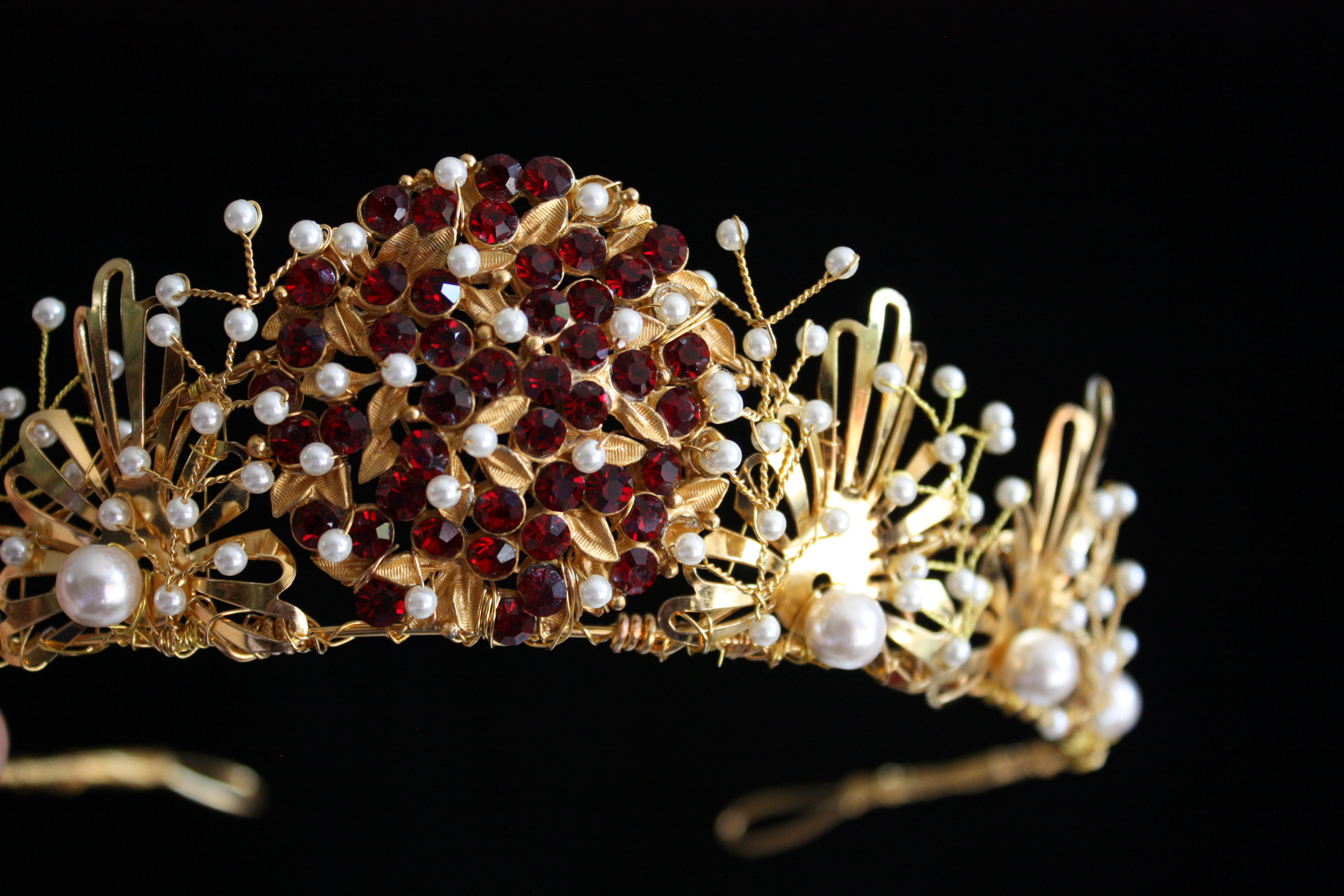Ruby red and pearl gold tiara