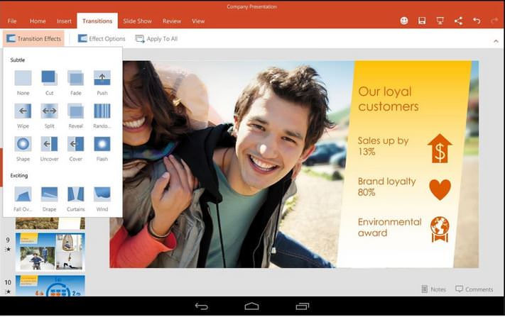 Microsoft PowerPoint on Android Tablet
