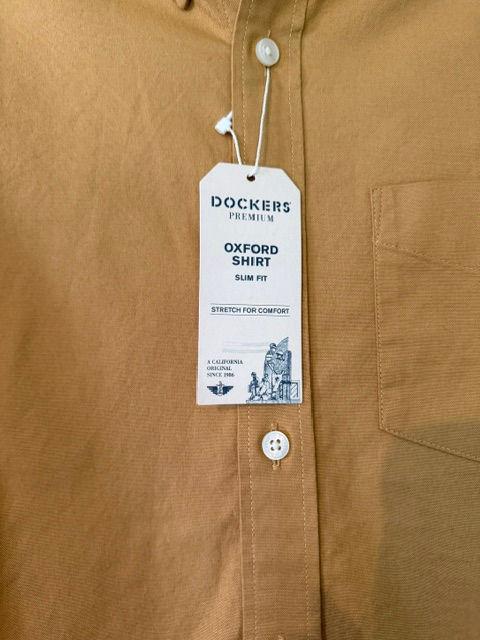 Thumbnail: NWT Dockers Premium Oxford Shirt Men's Small Slim Fit Stretch Button Up Tan