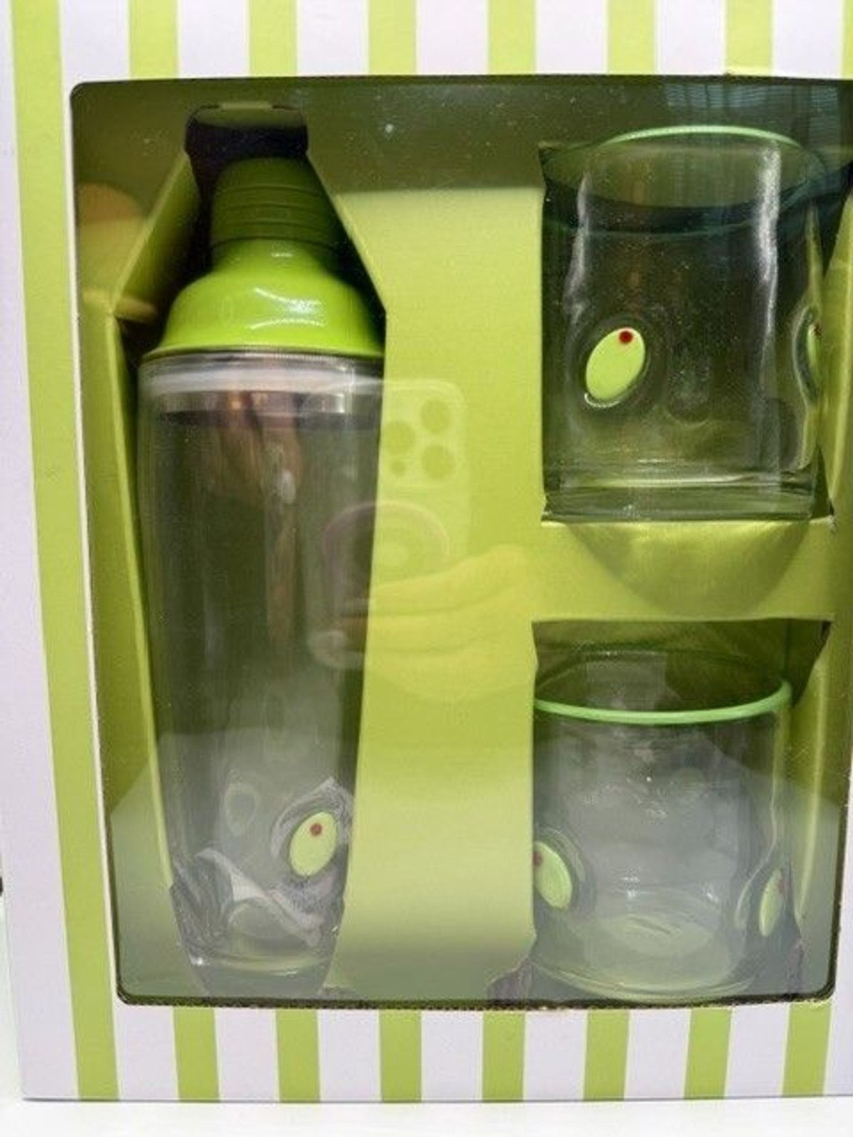Cocktail Shaker & DOF Glass Set Olive Martini Barware Gift Set NEW
