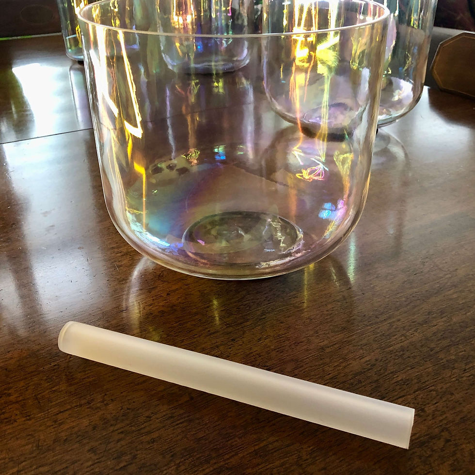 Thin Silicone Covered Mallet and Quartz Crystal Singing Bowls