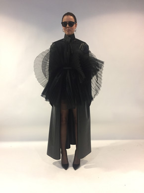 LEATHER COAT WITH TULLE CORSET