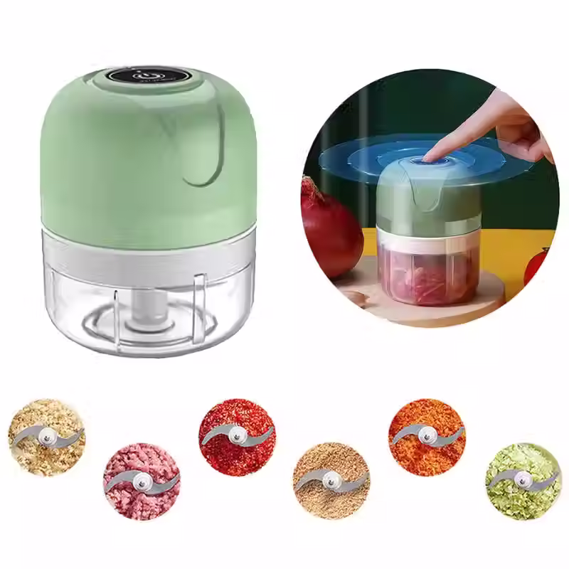 Miniatura: Mini Processador Elétrico de Alimentos Portátil com 3 lâminas de aço inox USB 25